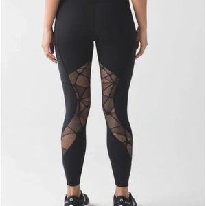 Lululemon Goal Crusher 7/8 Tights Leggings Black Lace Mesh Inserts Size 6